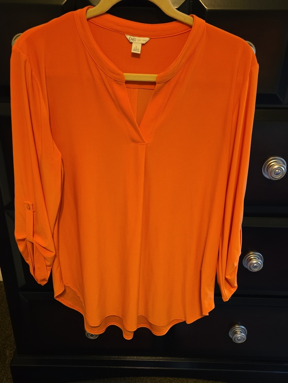 Eloquii Bright Orange V-Neck Roll-Tab Sleeve Blouse
